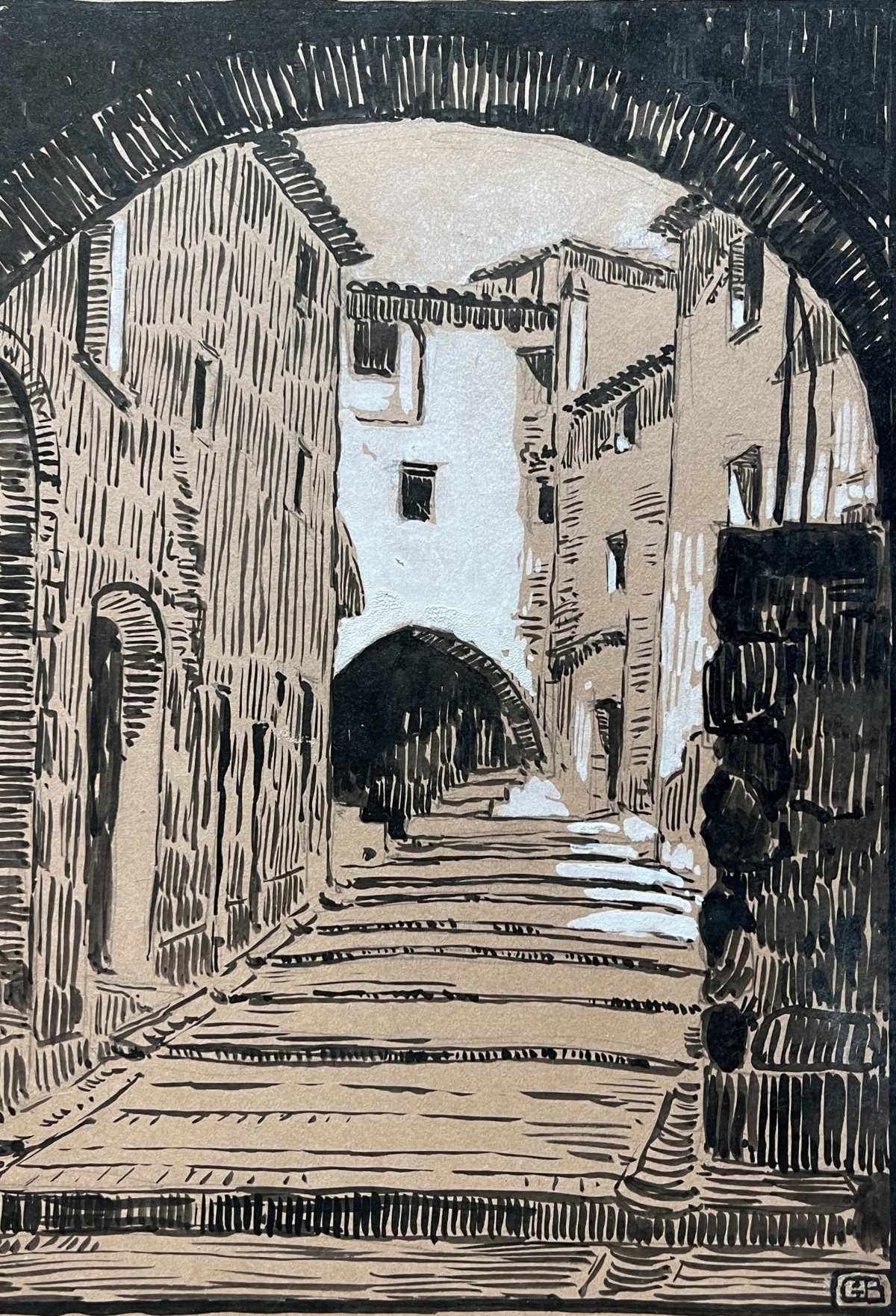 roquebrune_cap_martin_alpes-maritimes_ruelle_en_escaliers_vers_1930_encre