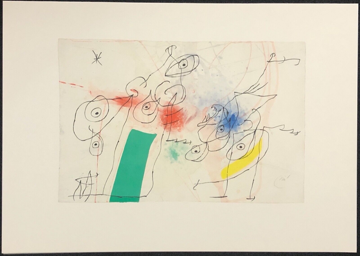 juan_miro_femme_et_oiseau_dans_la_nuit_1975_chromolithographie_1982