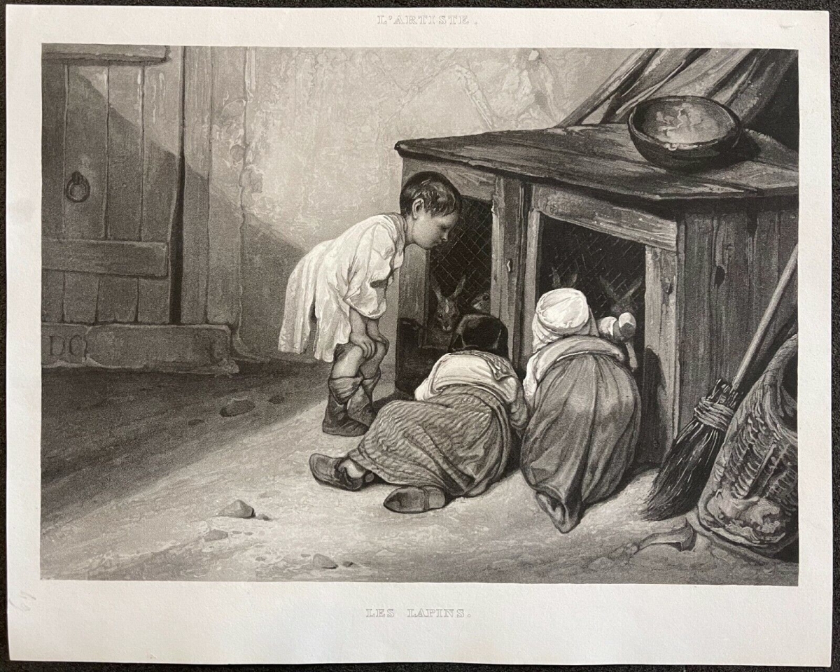 les_lapins_enfants_gravure_originale_1835_lapin_enfant_france