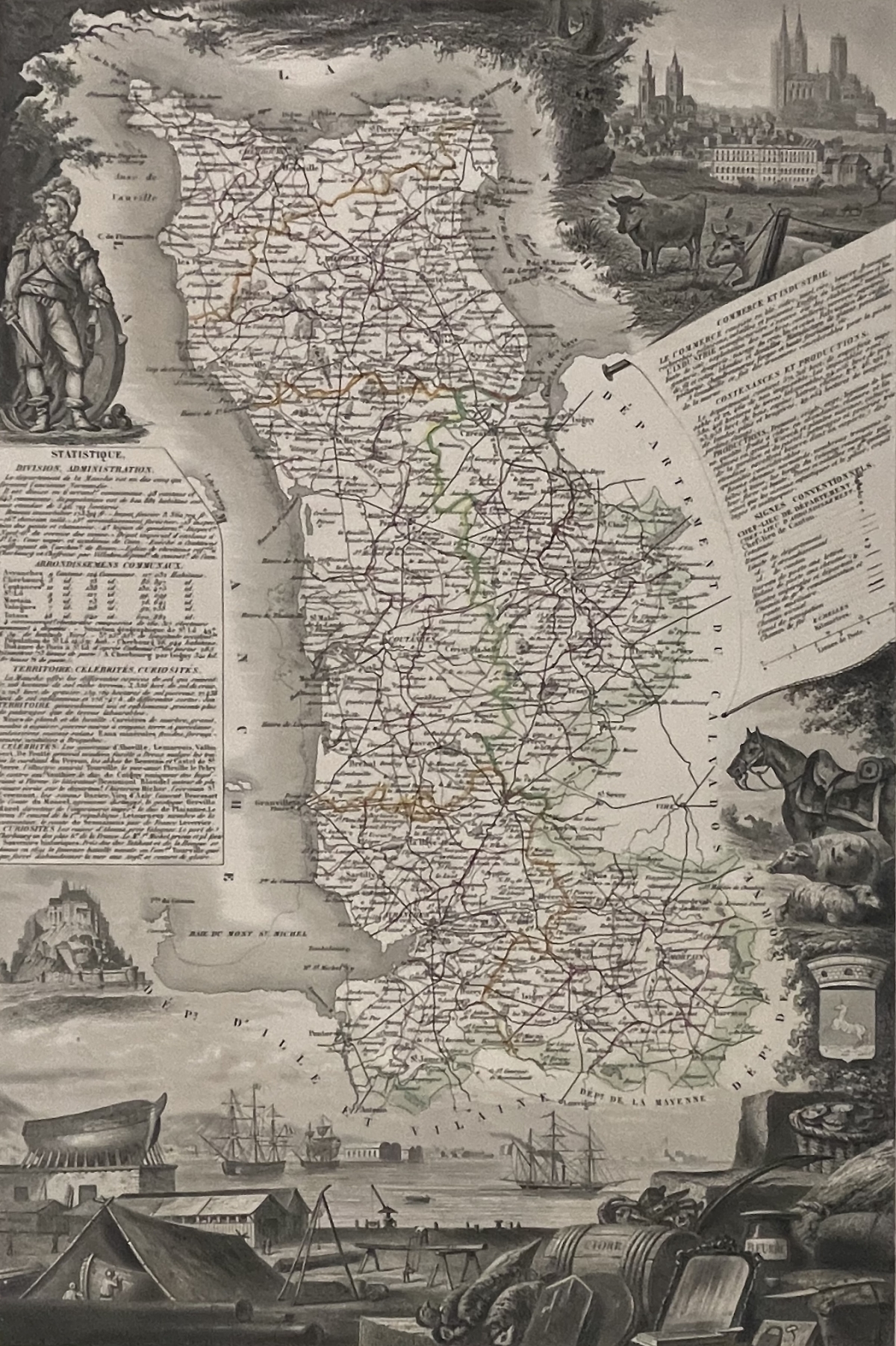 manche_departement_carte_originale_de_1850_normandie_france