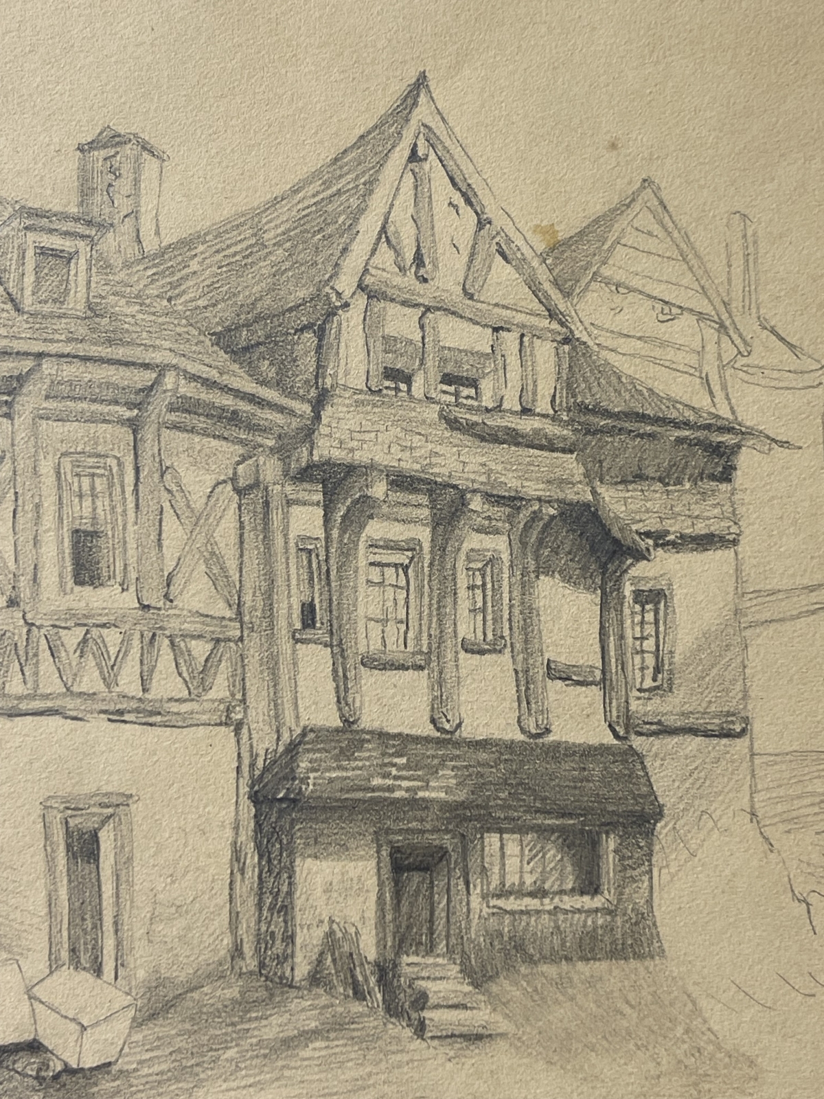 normandy_c1850_historic_timber_houses_architectural_study_possibly_lisieux