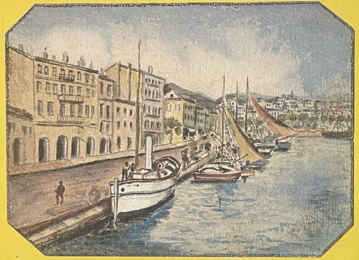 port_de_provence_aquarelle_vers_1917_france_barque_a_vapeur