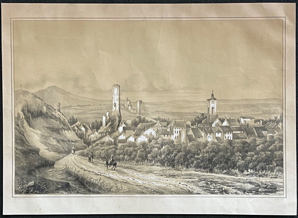 village_de_provence_vers_1850_lithographie_rehaussee_a_la_craie_xix_france