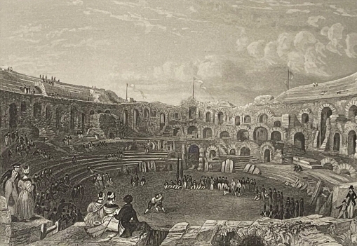 nismes_les_arenes_gravure_de_rouargue_vers_1836_provence_france