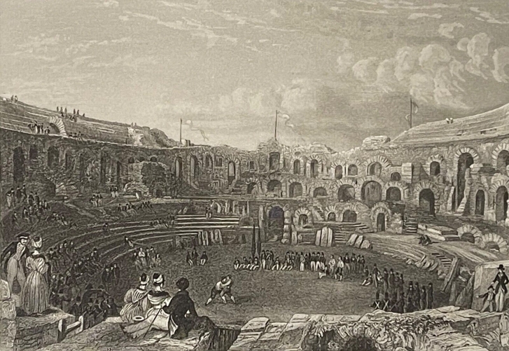 nismes_les_arenes_gravure_de_rouargue_vers_1836_provence_france