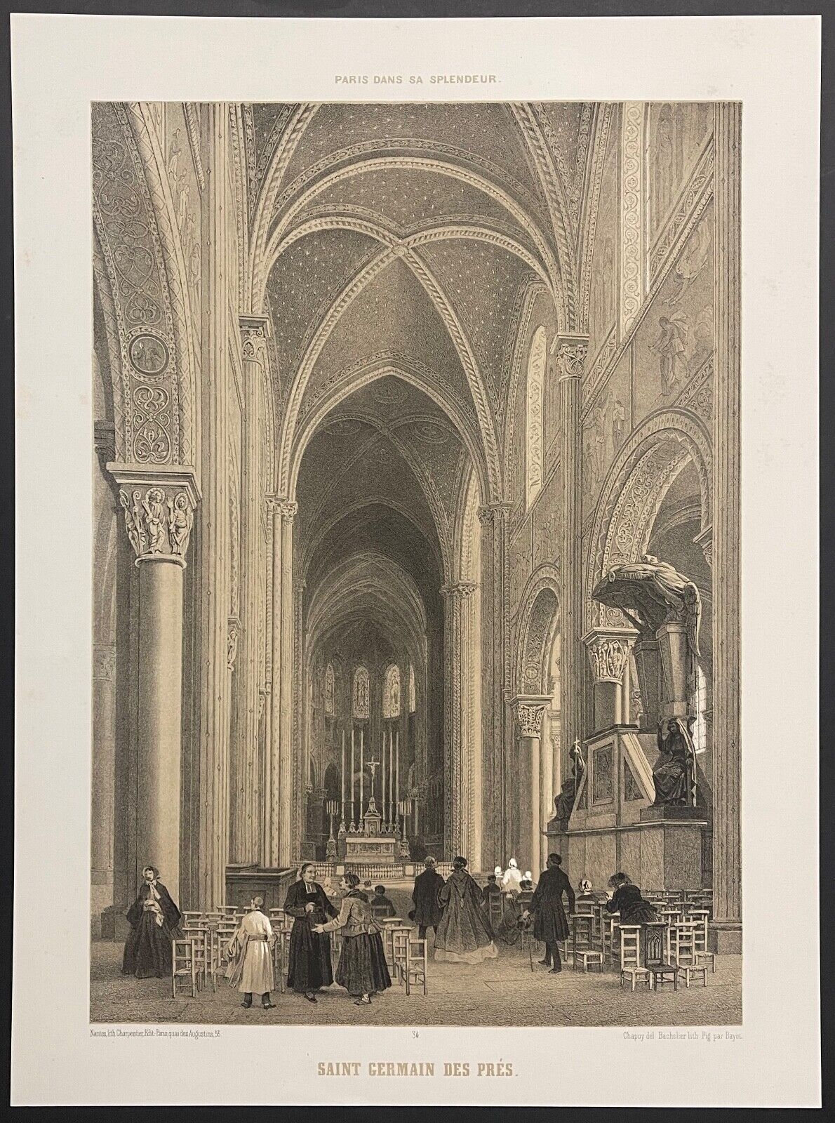 eglise_paris_saint_germain_des_pres_en_1866_lithographie_france