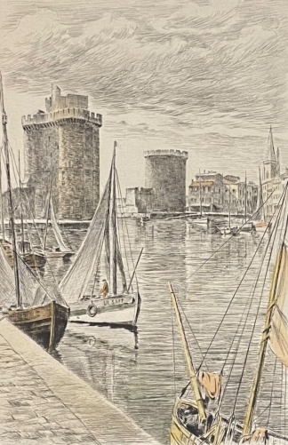 la_rochelle_charente-maritime_gravure_en_pointe_seche_vers_1950_france_aquitaine