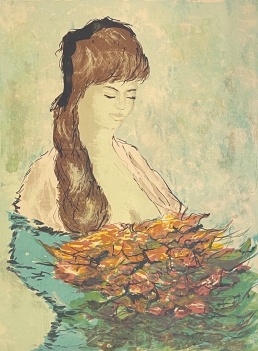 bertoldo_taubert_1915-1974_lithographie_femme_au_bouquet_de_fleurs_fleur