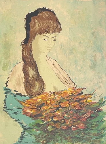 bertoldo_taubert_1915-1974_lithographie_femme_au_bouquet_de_fleurs_fleur