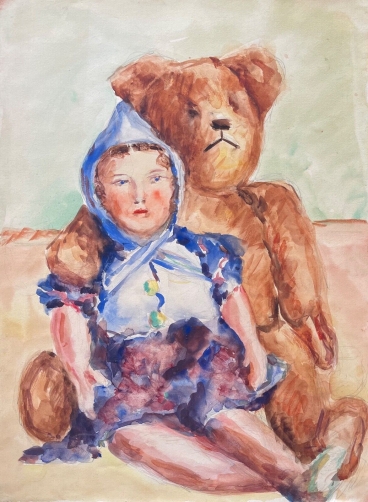 enfant_et_ourson_aquarelle_vers_1937_jouet_enfance