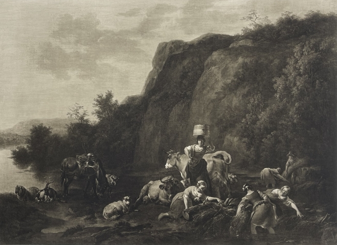 nicolaes_berchem_1620-1683_paysans_pres_dune_riviere_heliogravure_vers_1905