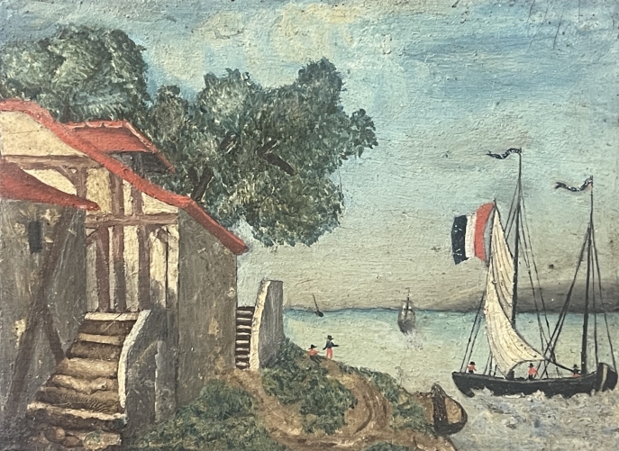 bretagne_ou_normandie_huile_sur_carton_marine_bateaux_fin_xviii_ou_empire_france