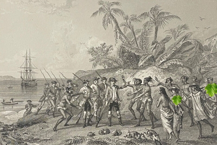 bougainville_abordant_a_tahiti_6_avril_1768_??le_en_polynesie_france_gravure_1846