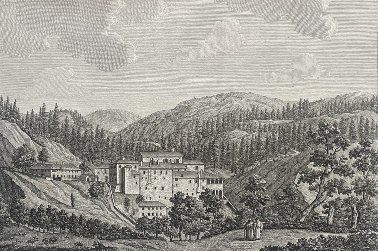abbatiale_camaldoli_italie_toscane_gravure_originale_vers_1824