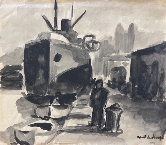 port_de_new-york_1928_raoul_deschamps_1903-1958_lavis_dencre_usa_france