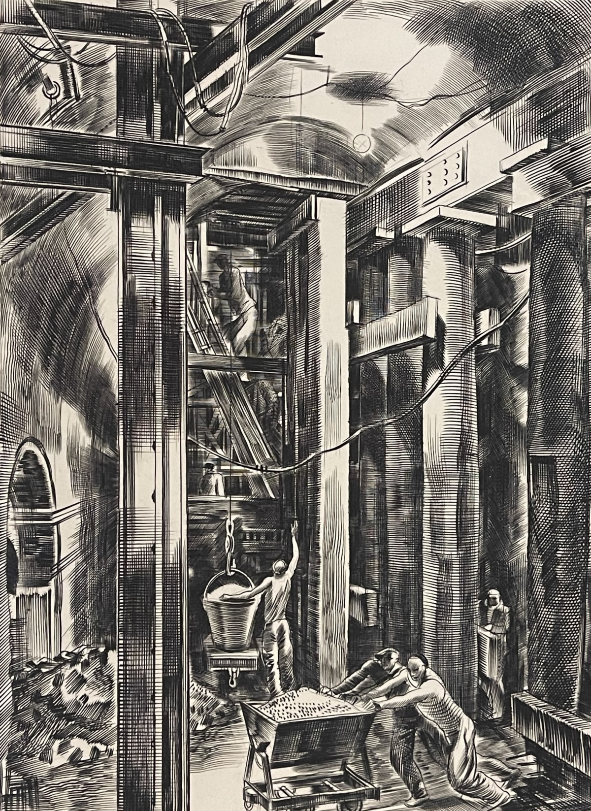 mine_charbon_mineur_gravure_au_burin_attribuee_albert_decaris_1949_france