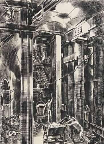 mine_charbon_mineur_gravure_au_burin_attribuee_albert_decaris_1949_france