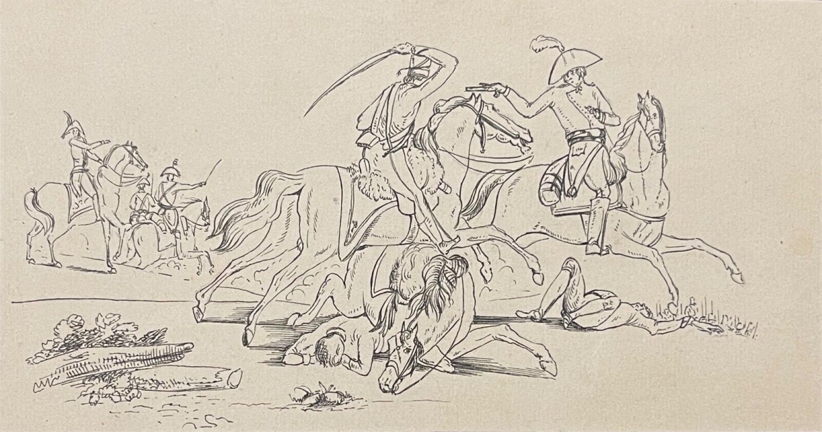 combat_cavalerie_napoleon_dessin_encre_antony_hottot_1865-1914_c_1885_cheval