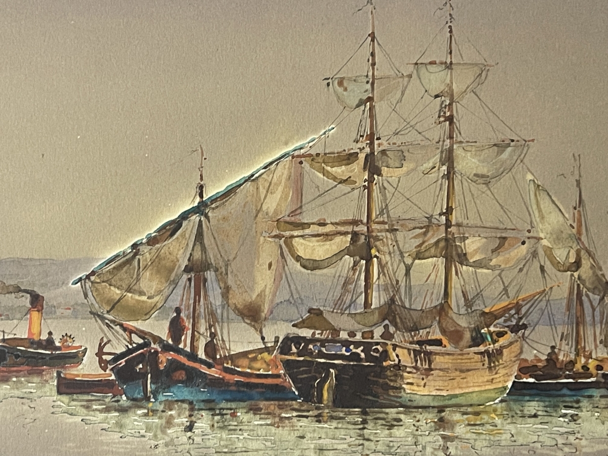 emile_henry_1842-1920_mouillage_la_joliette_marseille_aquarelle_originale_france