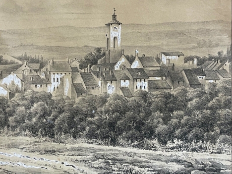 village_de_provence_vers_1850_lithographie_rehaussee_a_la_craie_xix_france