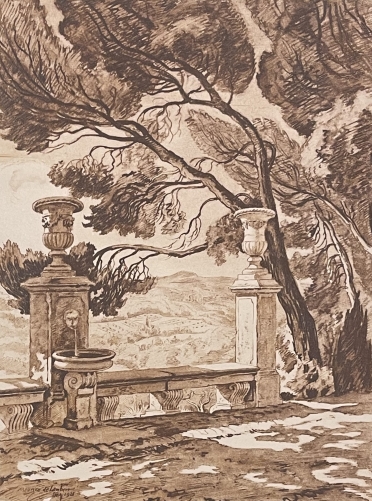 tholonet_bastide_de_riquier_le_banc_de_marbre_gravure_de_1942_provence_france