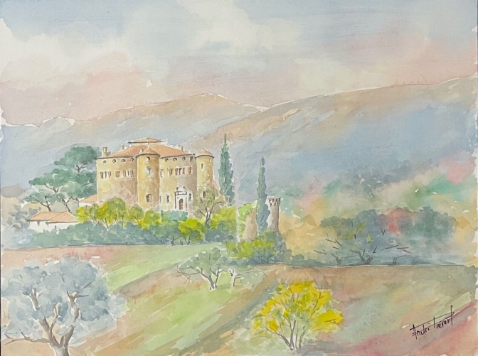 chateau_de_vauvenargue_aquarelle_signee_andre_trevert_vers_1990_provence_france