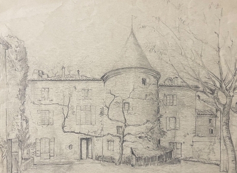 chateau_de_lunac_aveyron_dessin_graphite_1940_france
