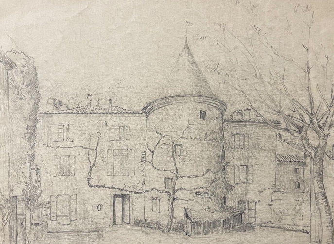 chateau_de_lunac_aveyron_dessin_graphite_1940_france