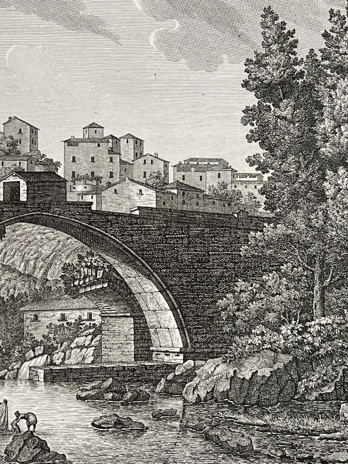 vicano_a_pelago_italie_gravure_originale_vers_1824_pont