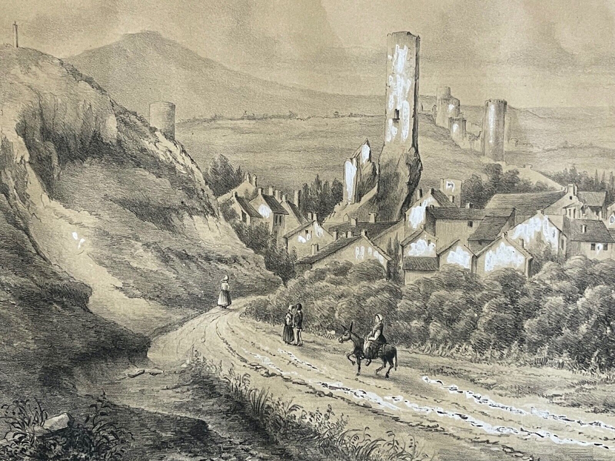village_de_provence_vers_1850_lithographie_rehaussee_a_la_craie_xix_france