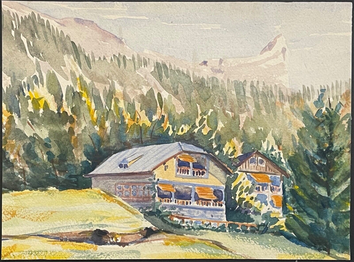 suisse_zermatt_chalet_canton_du_valais_et_le_cervin_aquarelle_c_1937