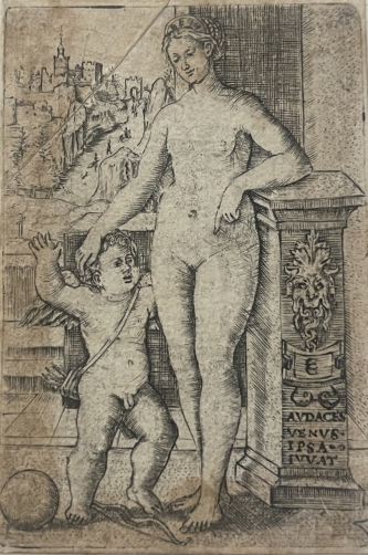 venus_et_cupidon_???_gravure_ancienne_a_devise_latine_attribution_possible_a_hans_sebald_beham