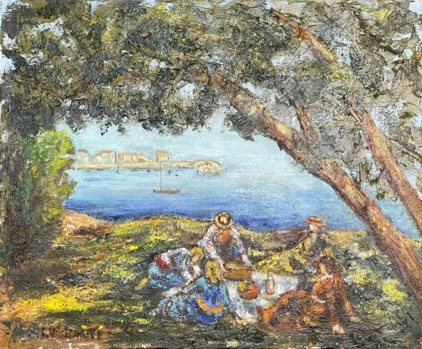dejeuner_sur_lherbe_en_provence_peinture_sur_toile_signature_illisible_france
