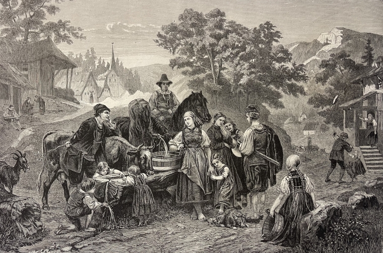 black_forest_germany_1869_an_evening_in_the_village_antique_print_after_bottcher
