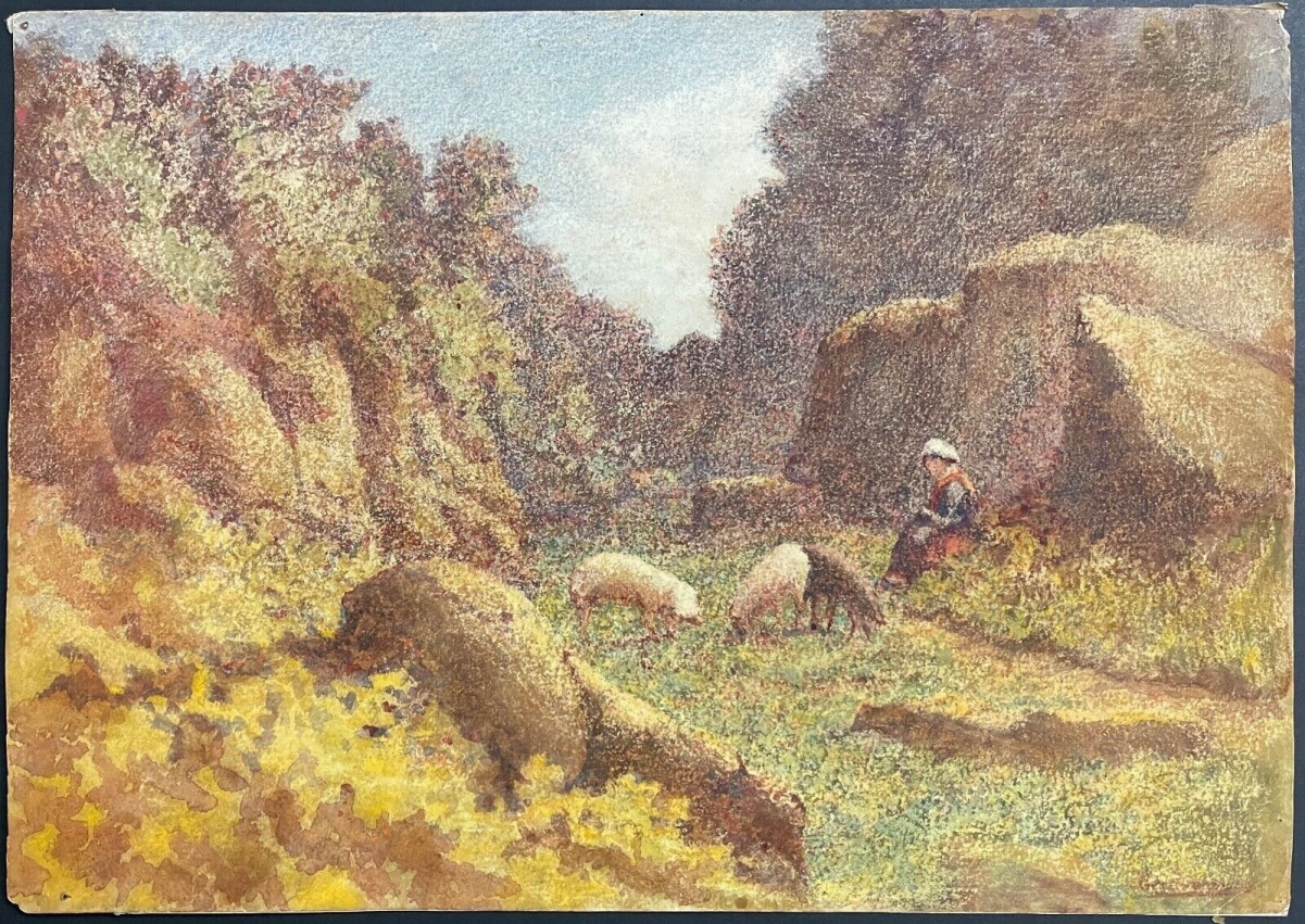 la_gardienne_de_cochons_surprenante_aquarelle_xixe_signee_impressionniste_france