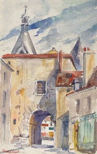 beffroi_issoudun_indre_aquarelle_premiere_moitie_du_xxe__france