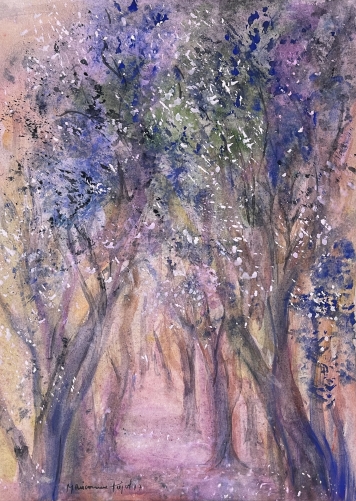 sous-bois_aquarelle_signee_pujol_1977_gout_fauve_post_fauvisme