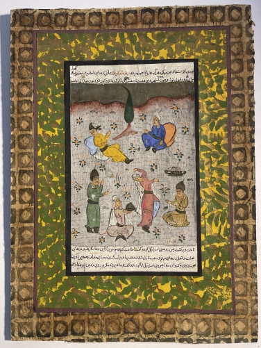 peinture_miniature_ancienne_avec_scene_de_danse_et_calligraphie