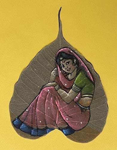 feuille_de_pipale_peinte_peepal_art_inde_jeune_fille_amour_inde_xxe_peinture