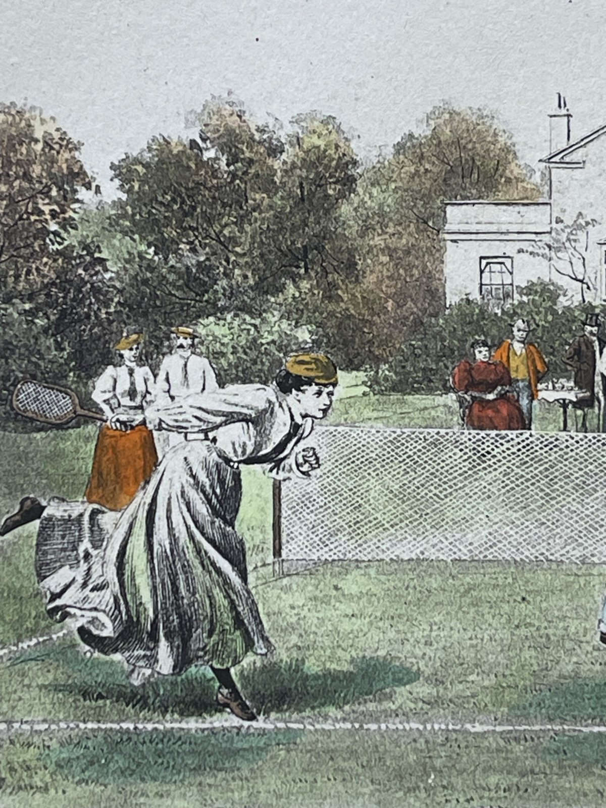 tennis_in_the_garden_circa_1900_colour_aquatint_with_women_players