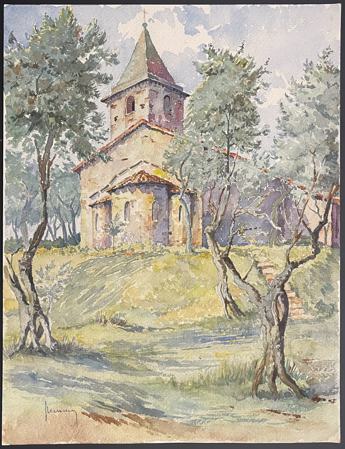 eglise_romane_a_priori_nouvelle-aquitaine_aquarelle_vers_1935_france