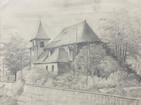 andilly_leglise_val-doise_dessin_graphite_vers_1942_france
