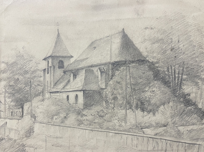 andilly_leglise_val-doise_dessin_graphite_vers_1942_france