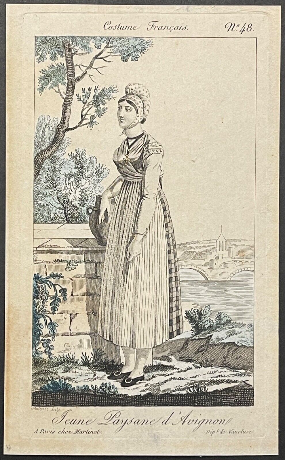 avignon_jeune_paysanne_gravure_originale_de_1815_vaucluse_france