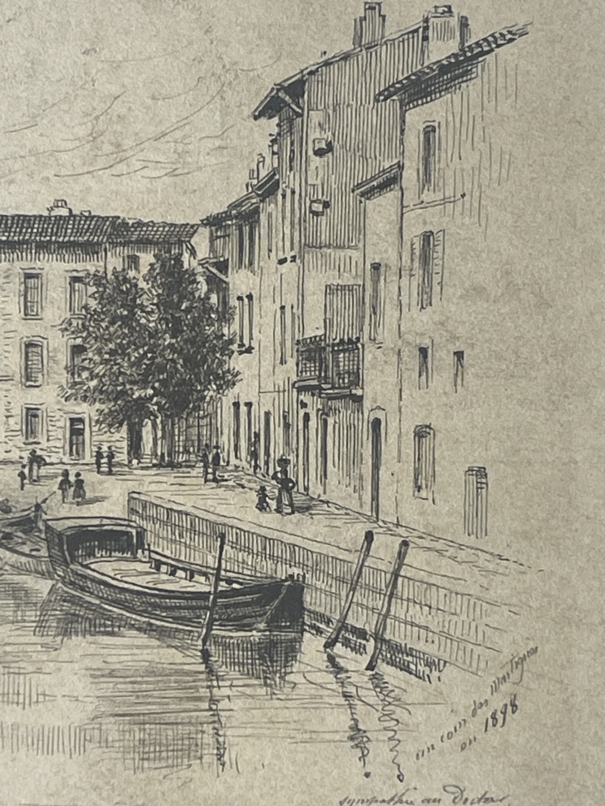 martigues_1898_waterfront_scene_provence_france_antique_drawing_with_boats