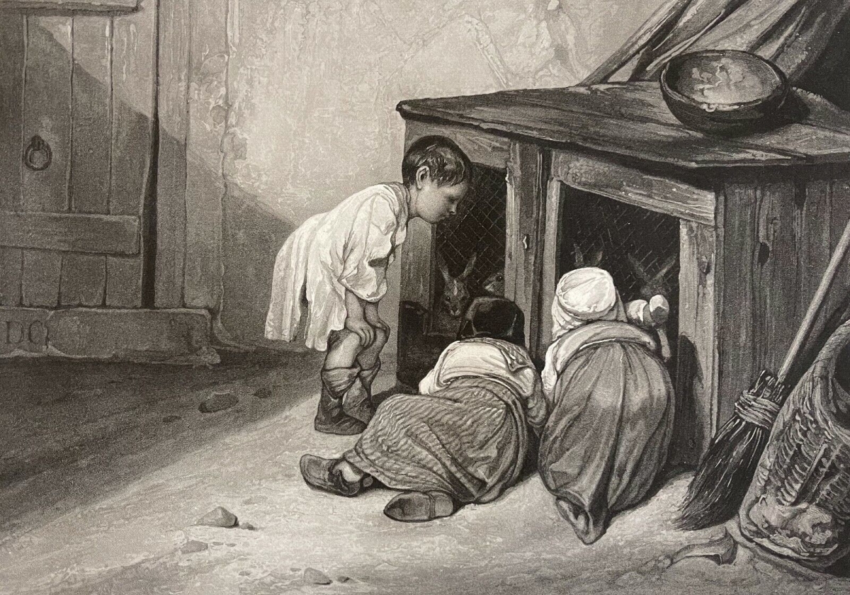 les_lapins_enfants_gravure_originale_1835_lapin_enfant_france