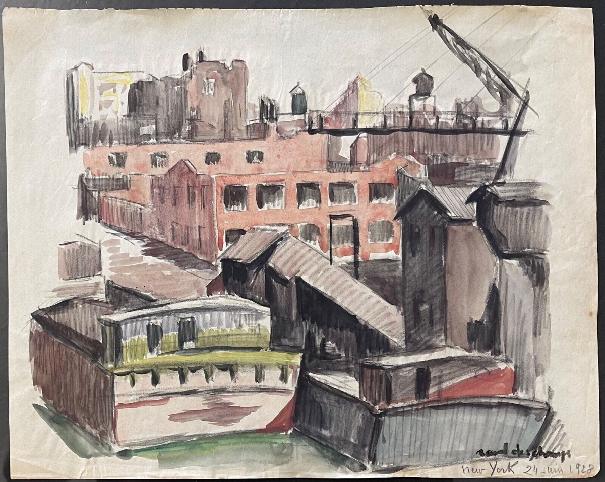 new-york_1928_raoul_deschamps_1903-1958_post_impressionniste_lavis_dencre_usa