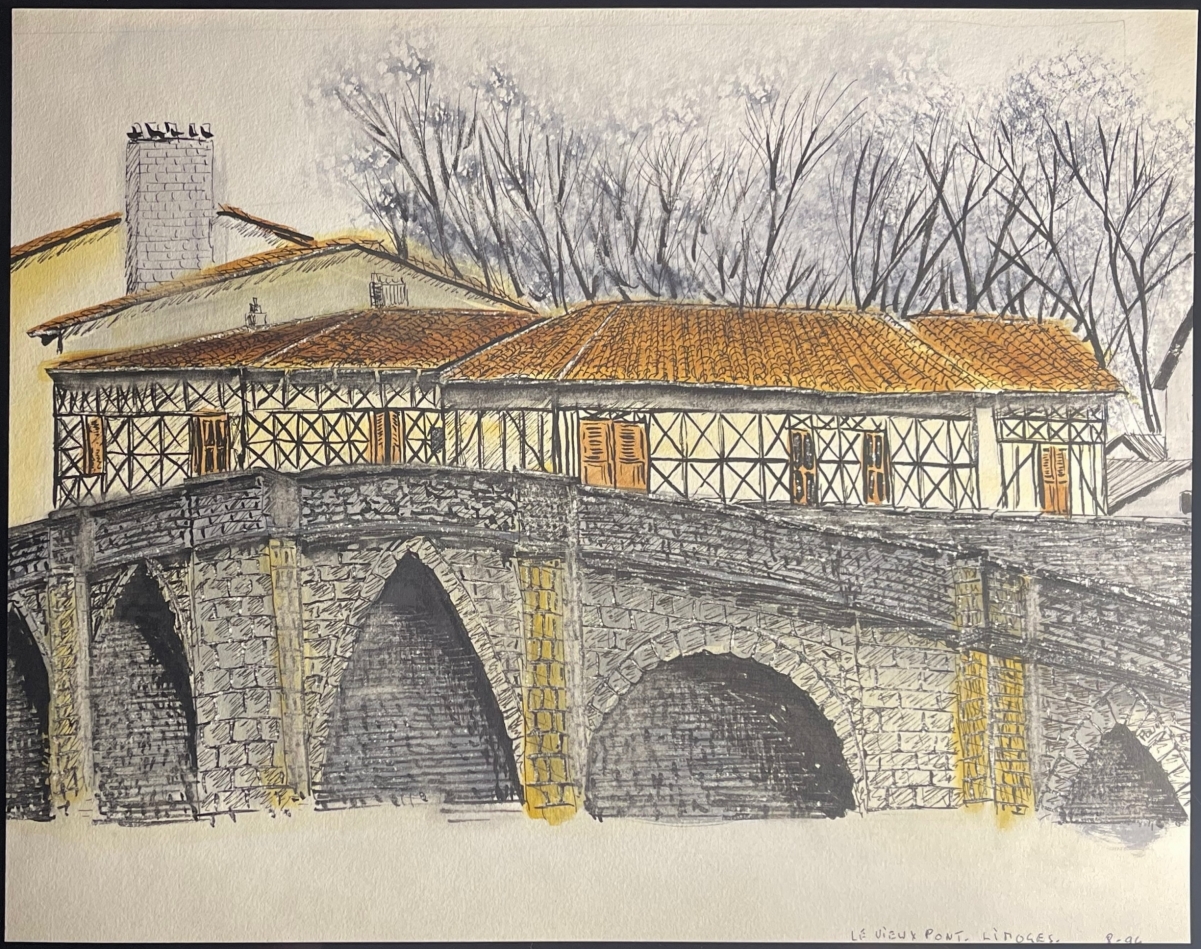 limoges_le_vieux_pont_encre_aquarellee_anonyme_1996_haute-vienne_france