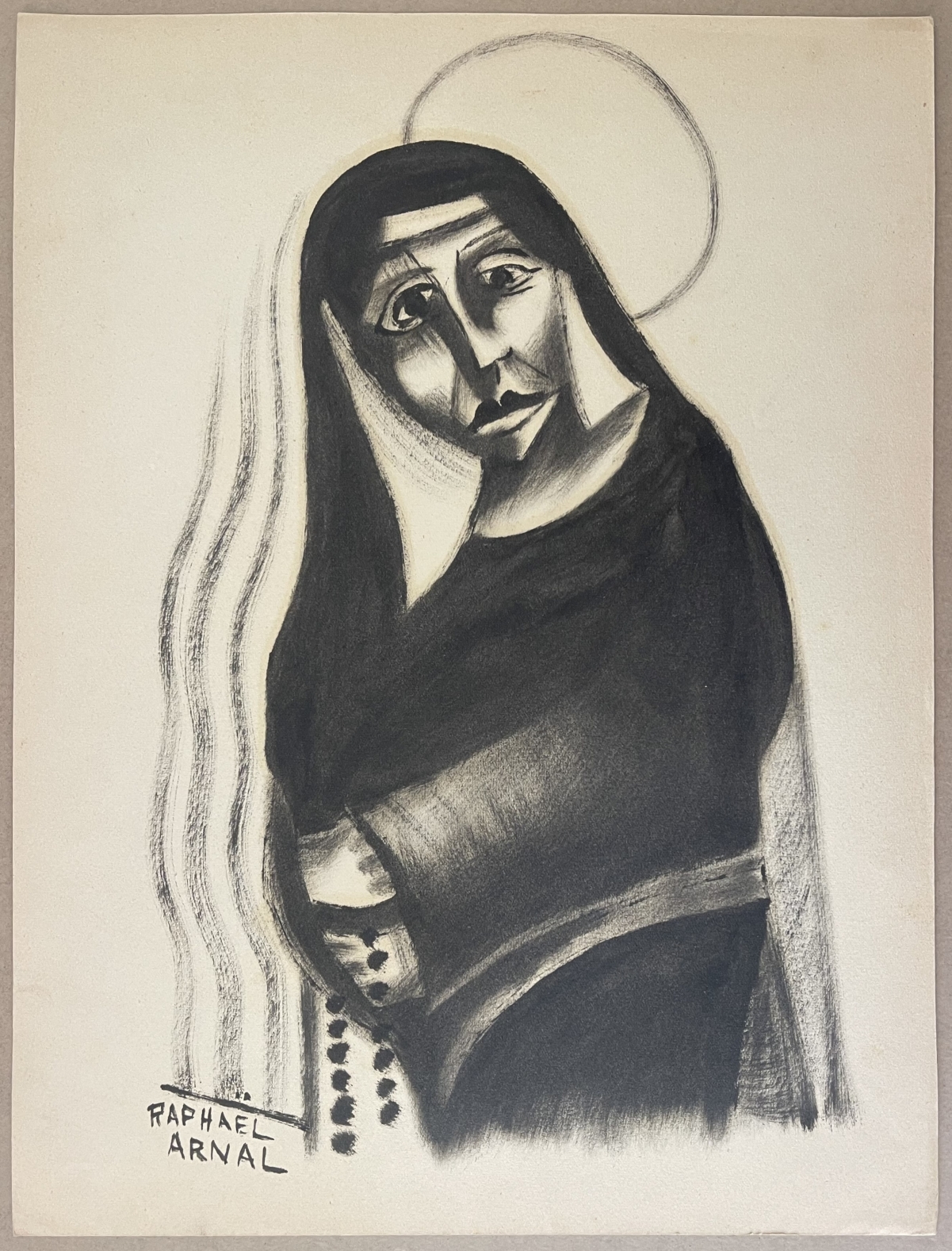 vierge_douloureuse_raphael_arnal_c_1940_expressionnisme_fusain_et_pierre_noire