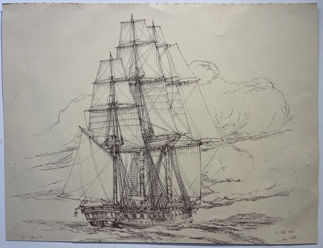 la_belle_poule_1881_fregate_liee_a_napoleon_dessin_ancien_a_l???encre_signe